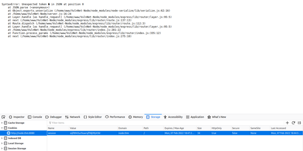 nodejs deserialization error