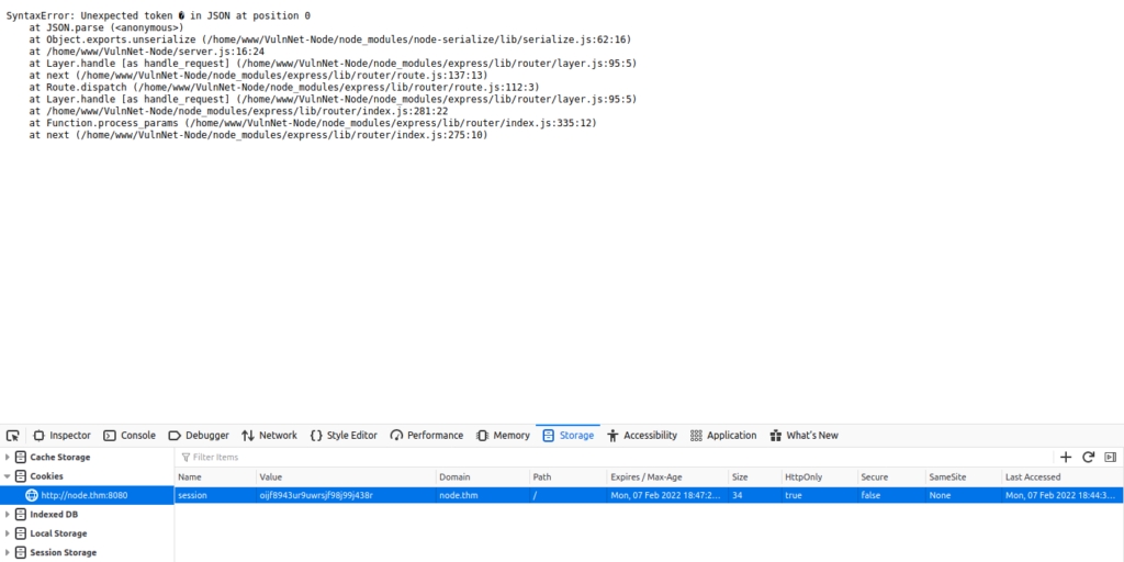 nodejs deserialization error